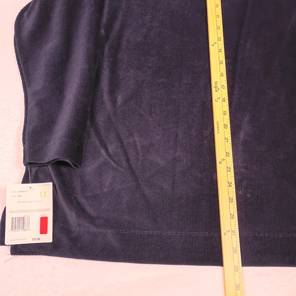 Liz Claiborne Woman Navy Corduroy Style Quarter Zip Pullover Top Plus Size 1X - Picture 10 of 14